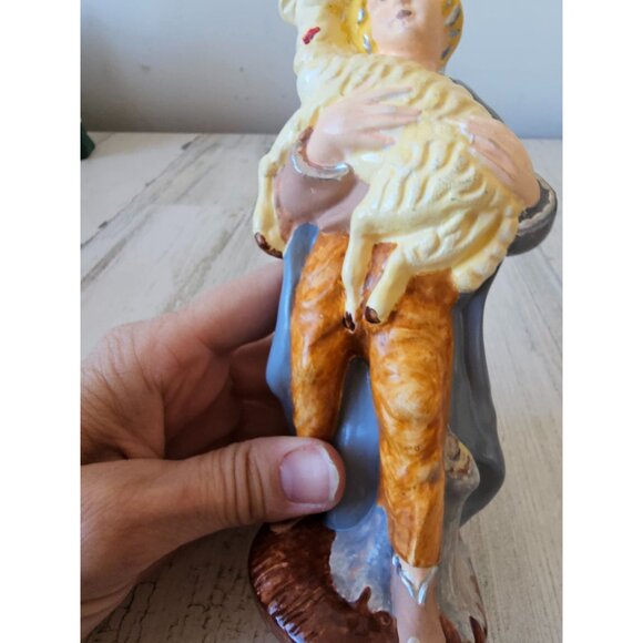 Vintage plaster shepherd sheep nativity statue figurine boy - Picture 7 of 8